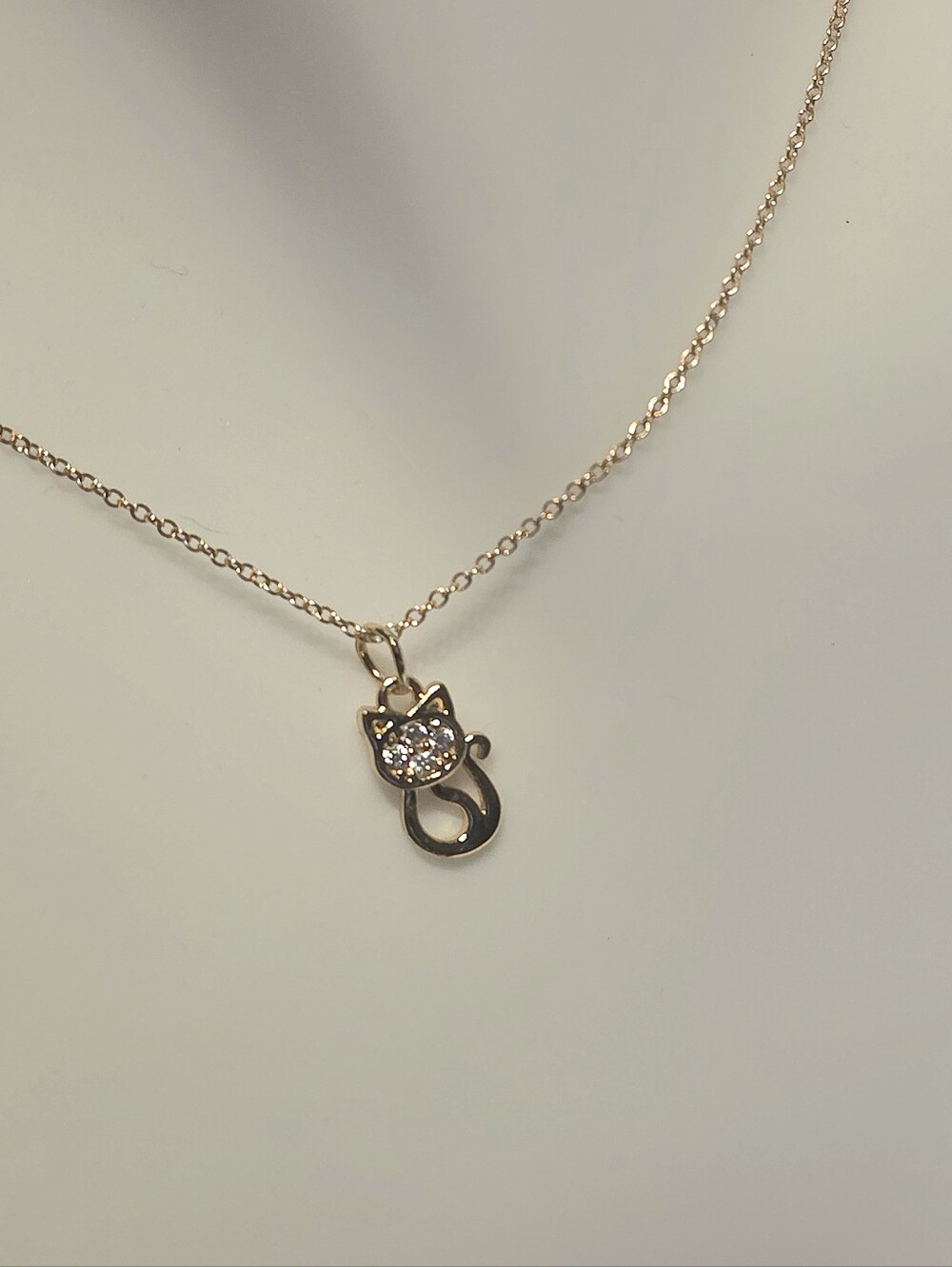 New Gold Tiny Kitten Pendant Necklace Crystal Pave 16"-18" Adjustable
